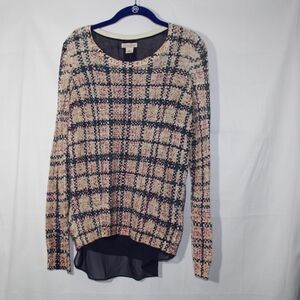 Lucky Brand Plaid Multicolor Layered Knit Top M